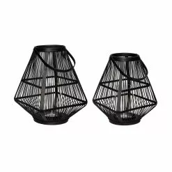 Hubsch Lantaarns Bamboe Zwart- Set Van 2 Stuks