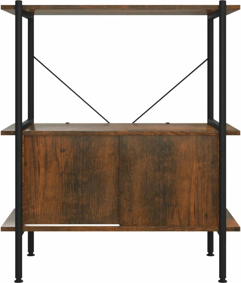 Furniture Limited - Opbergrek 3-laags Met Kast 80x40x92 Cm Staal En Bewerkt Hout - Afbeelding 4