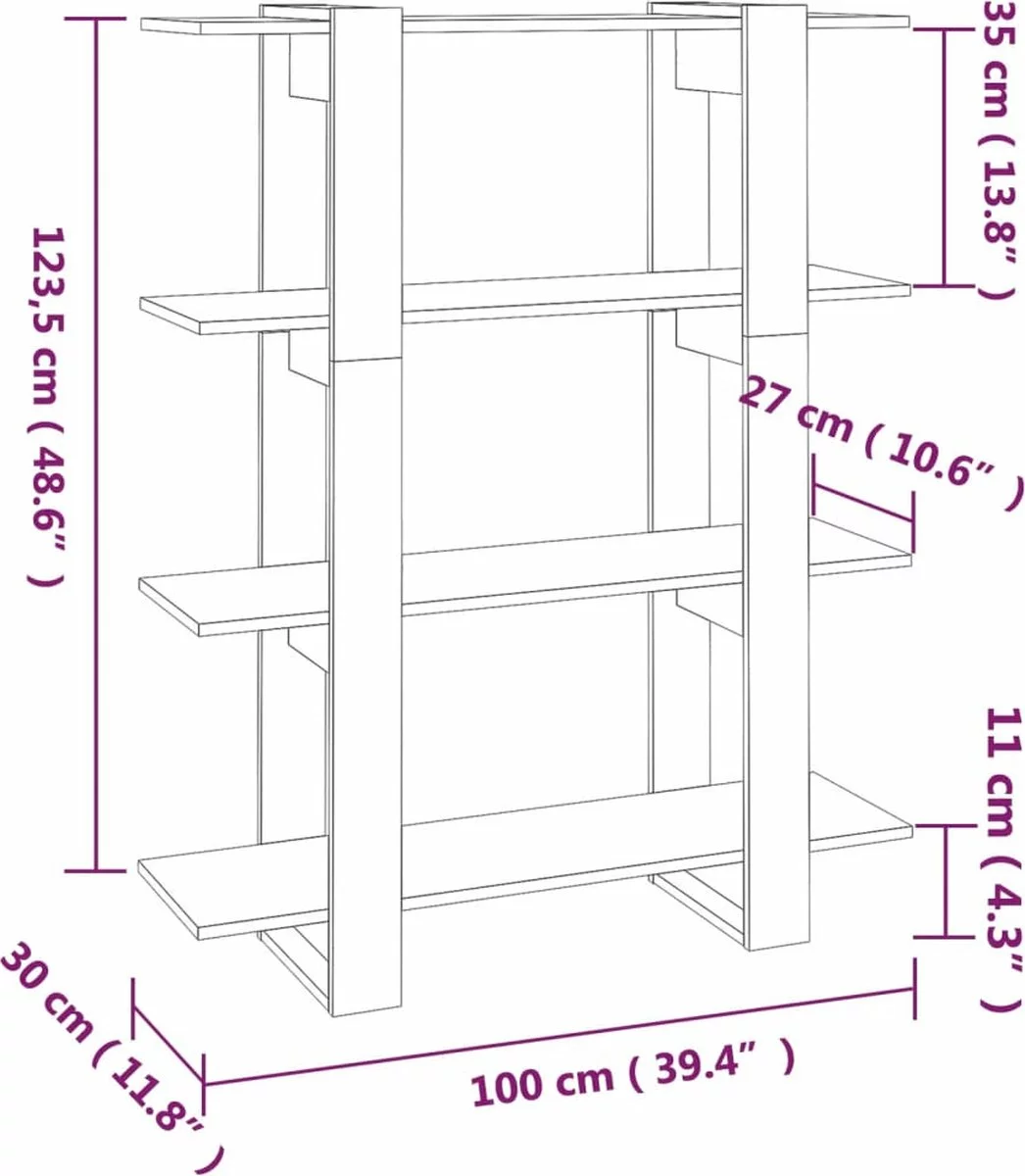 Furniture Limited - Boekenkast/kamerscherm 100x30x123,5 Cm Grijs Sonoma Eiken - Afbeelding 7