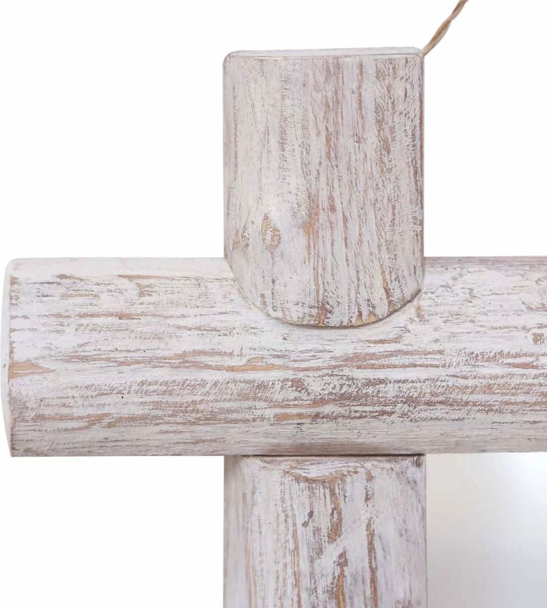 Furniture Limited - Spiegel Houtblokken 50x50 Cm Massief Gerecycled Hout Wit - Afbeelding 4