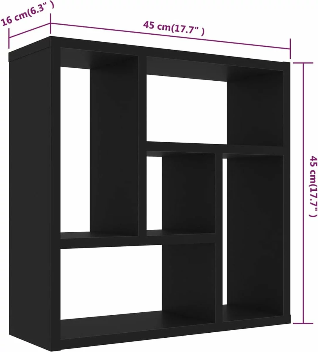 Furniture Limited - Wandschap 45,1x16x45,1 Cm Spaanplaat Zwart - Afbeelding 2