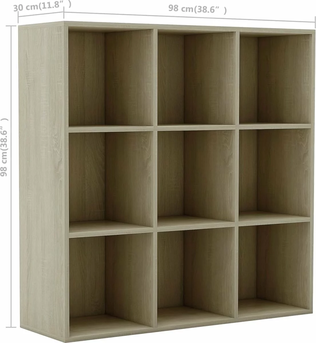 Furniture Limited - Boekenkast 98x30x98 Cm Spaanplaat Sonoma Eikenkleurig - Afbeelding 5