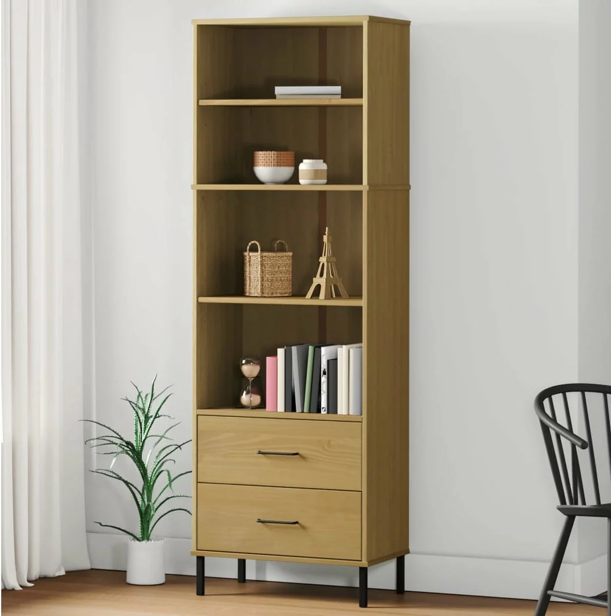 Furniture Limited - Boekenkast Met 2 Lades OSLO 60x35x180 Cm Massief Hout Bruin