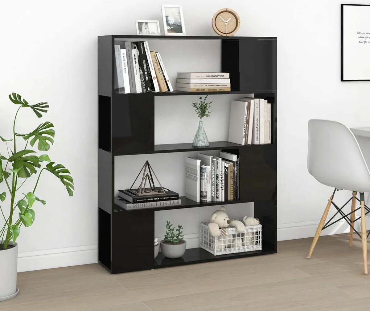 Furniture Limited - Boekenkast/kamerscherm 100x24x124 Cm Hoogglans Zwart - Afbeelding 2