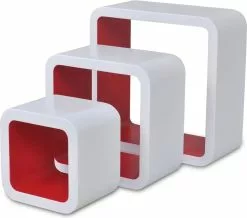 Furniture Limited - Wandplanken Kubus 6 St Wit En Rood
