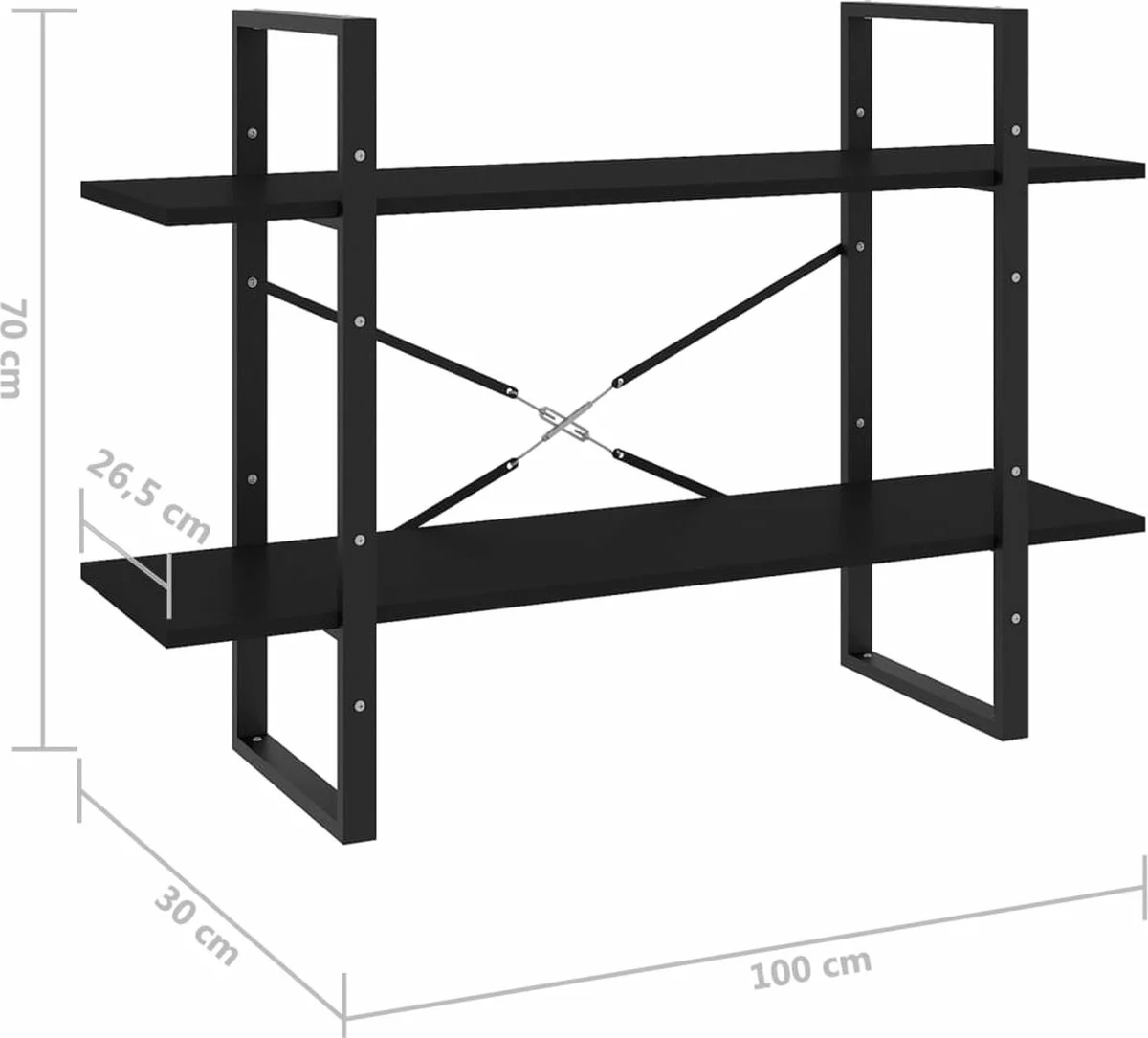 Furniture Limited - Boekenkast Met 2 Schappen 100x30x70 Cm Spaanplaat Zwart - Afbeelding 5
