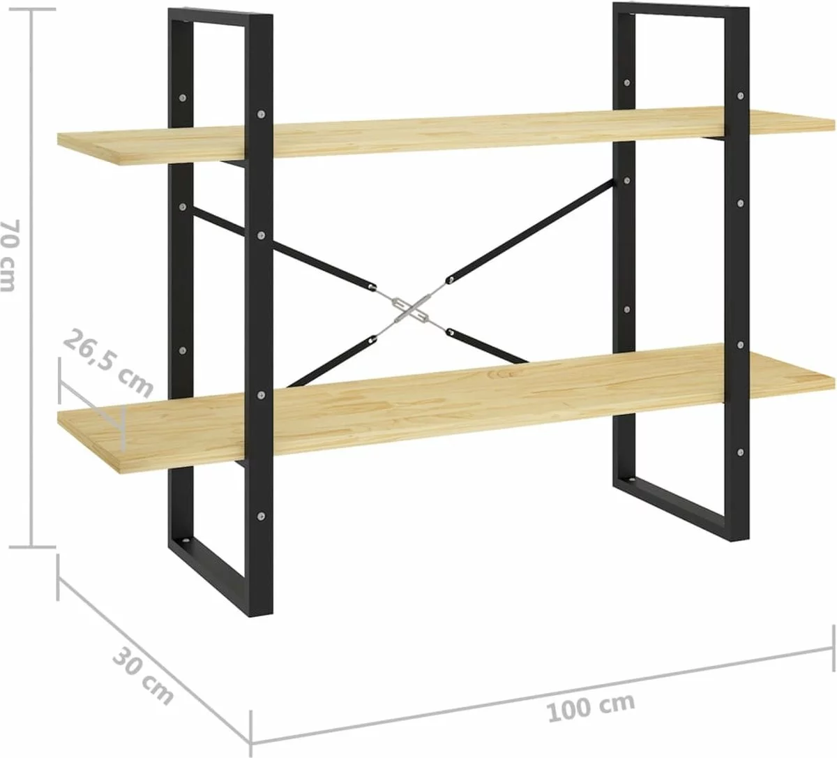 Furniture Limited - Boekenkast Met 2 Schappen 100x30x70 Cm Massief Grenenhout - Afbeelding 3