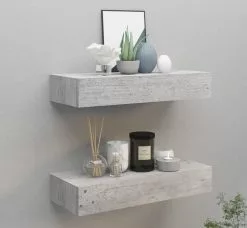 Furniture Limited - Wandschappen 2 St Met Lade 60x23,5x10 Cm MDF Betongrijs