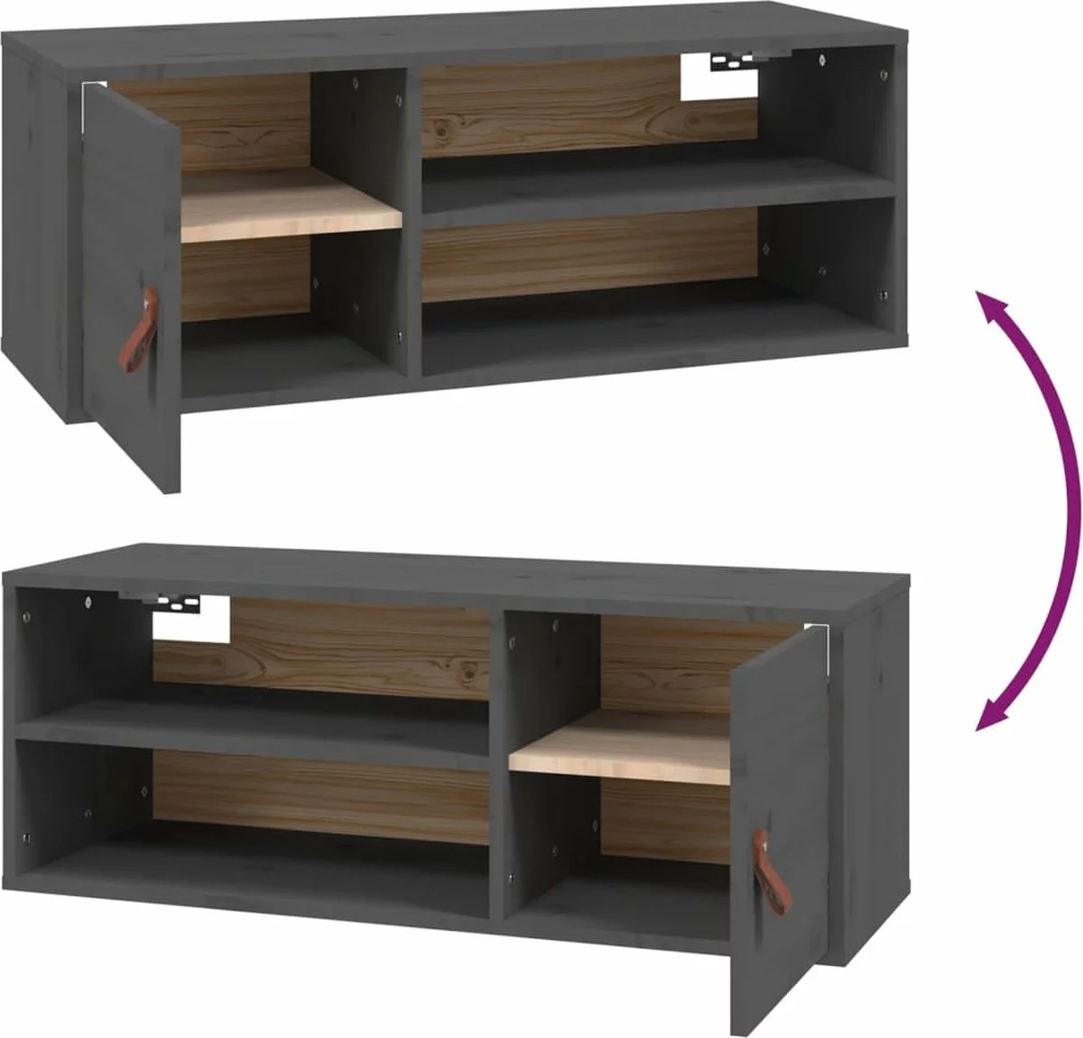 Furniture Limited - Wandkast 80x30x30 Cm Massief Grenenhout Grijs - Afbeelding 7