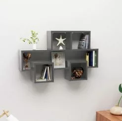 Furniture Limited - Wandschap Auto-vormig 82x15x51 Cm Spaanplaat Hoogglans Grijs