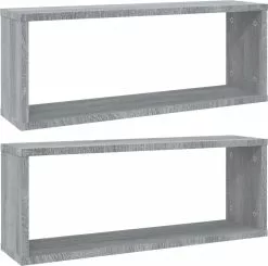 Furniture Limited - Wandschappen Kubus 2 St 60x15x23 Cm Bewerkt Hout Grijs Sonoma