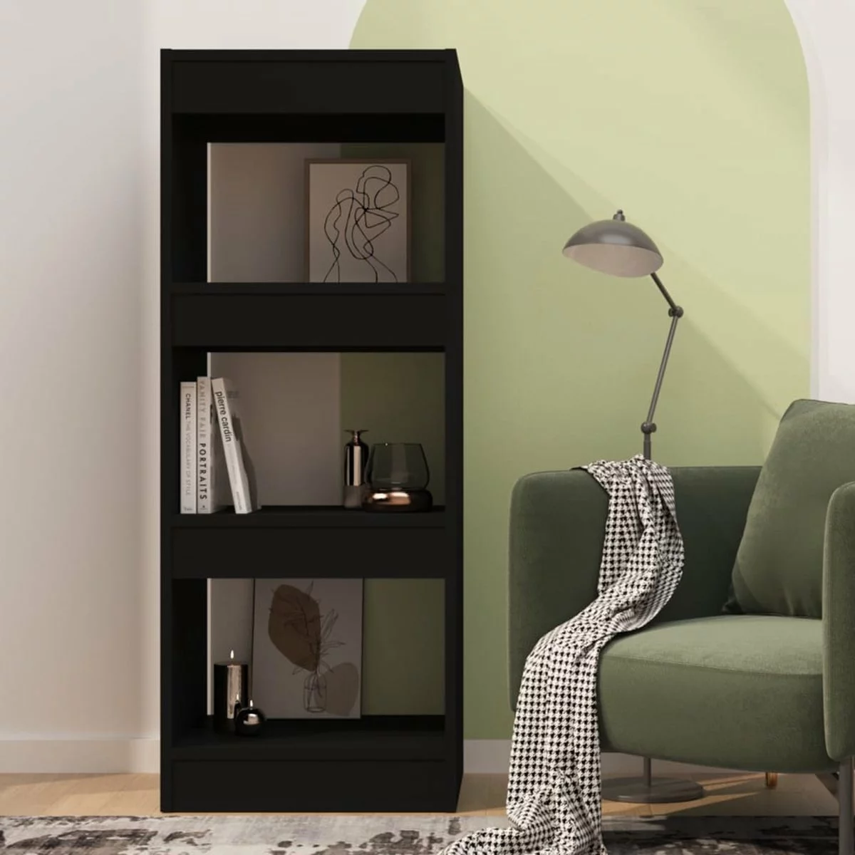 Furniture Limited - Boekenkast/kamerscherm 40x30x103 Cm Spaanplaat Zwart - Afbeelding 6