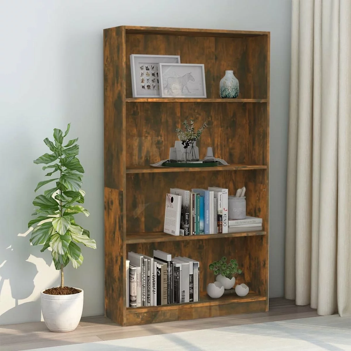 Furniture Limited - Boekenkast 4-laags 80x24x142 Cm Bewerkt Hout Gerookt Eikenkleur - Afbeelding 8