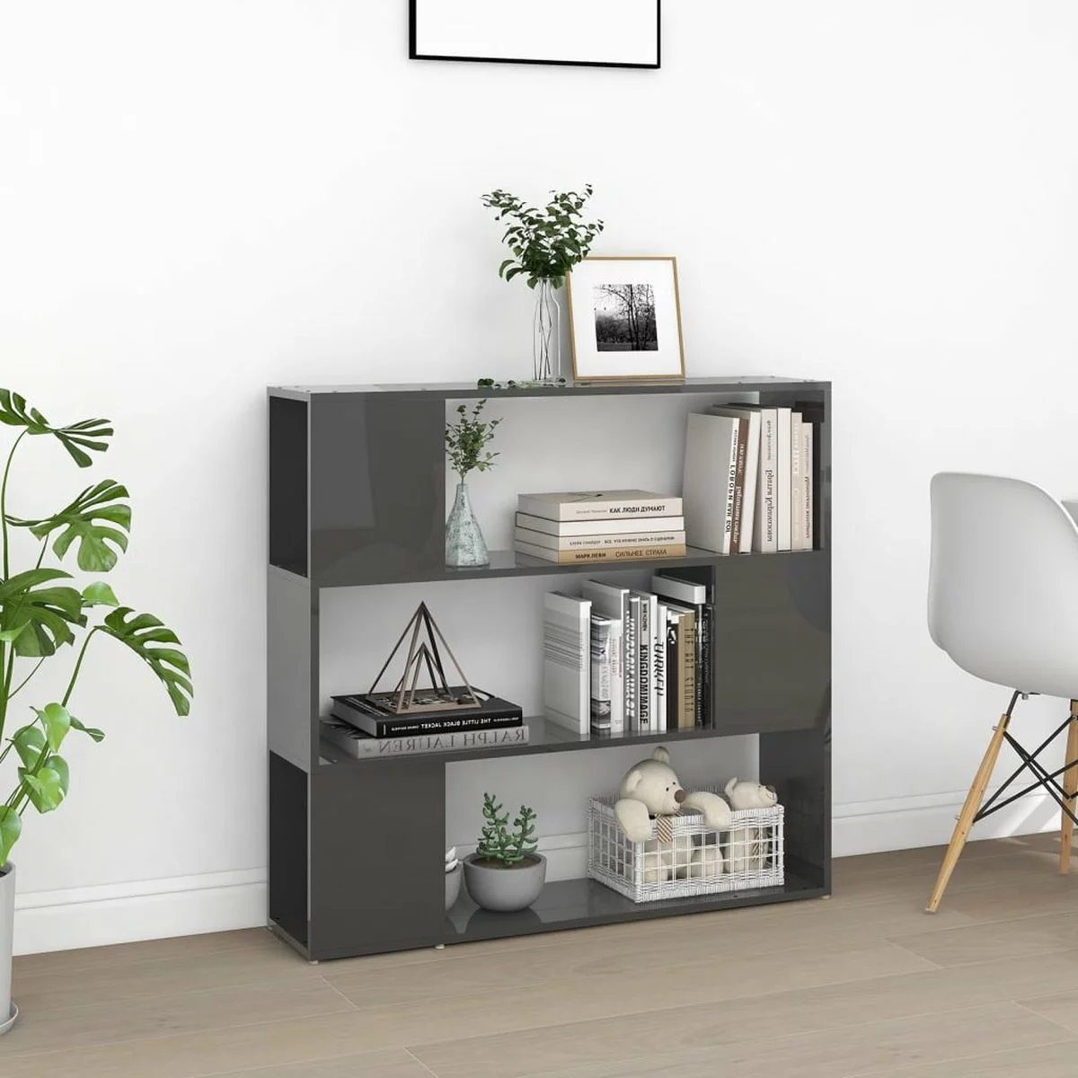 Furniture Limited - Boekenkast/kamerscherm 100x24x94 Cm Hoogglans Grijs - Afbeelding 2