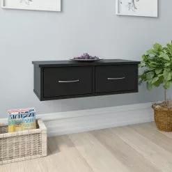 Furniture Limited - Wandschap Met Lades 60x26x18,5 Cm Bewerkt Hout Zwart