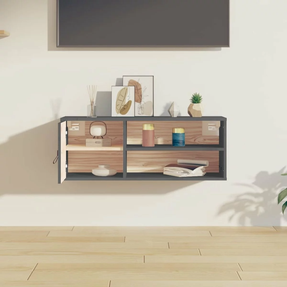 Furniture Limited - Wandkast 80x30x30 Cm Massief Grenenhout Grijs - Afbeelding 4