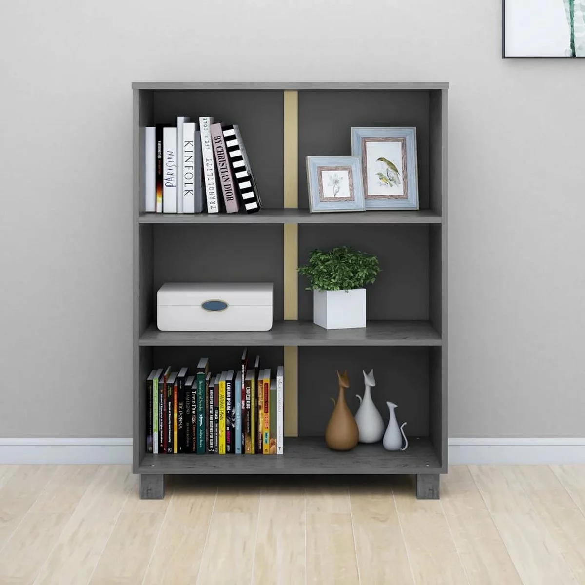 Furniture Limited - Boekenkast HAMAR 85x35x112 Cm Massief Grenenhout Donkergrijs - Afbeelding 7
