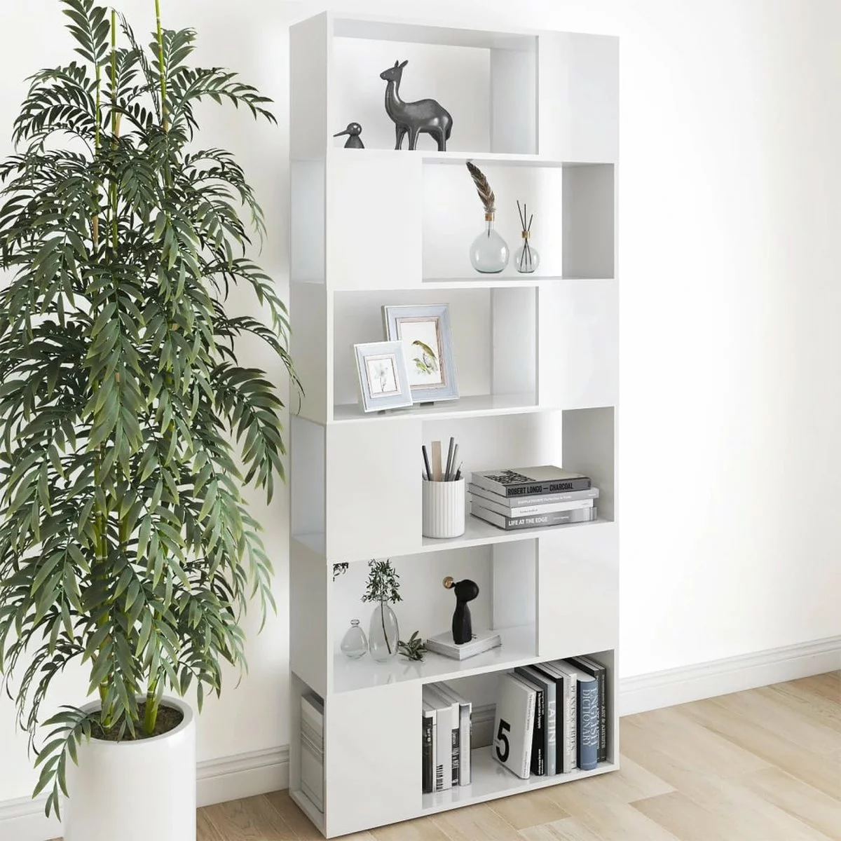 Furniture Limited - Boekenkast/kamerscherm 80x24x186 Cm Spaanplaat Hoogglans Wit