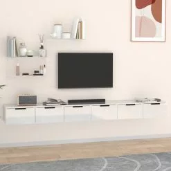 Furniture Limited - Wandkasten 2 St 102x30x20 Cm Bewerkt Hout Hoogglans Wit