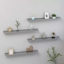 Furniture Limited - Wandschappen 4 St 80x9x3 Cm Grijs