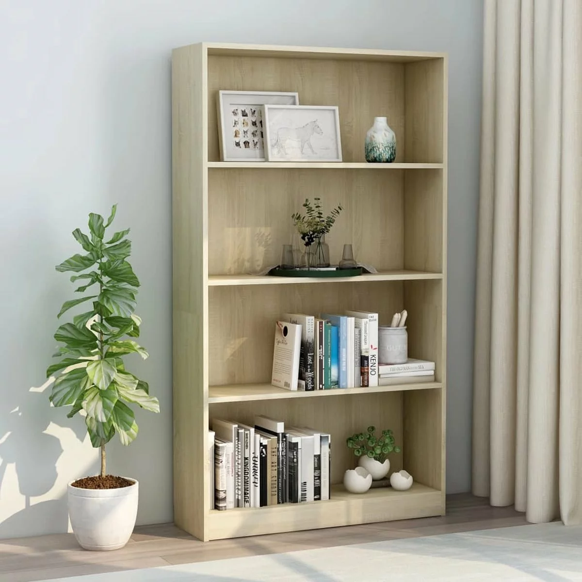 Furniture Limited - Boekenkast Met 4 Schappen 80x24x142 Cm Bewerkt Hout Sonoma Eik