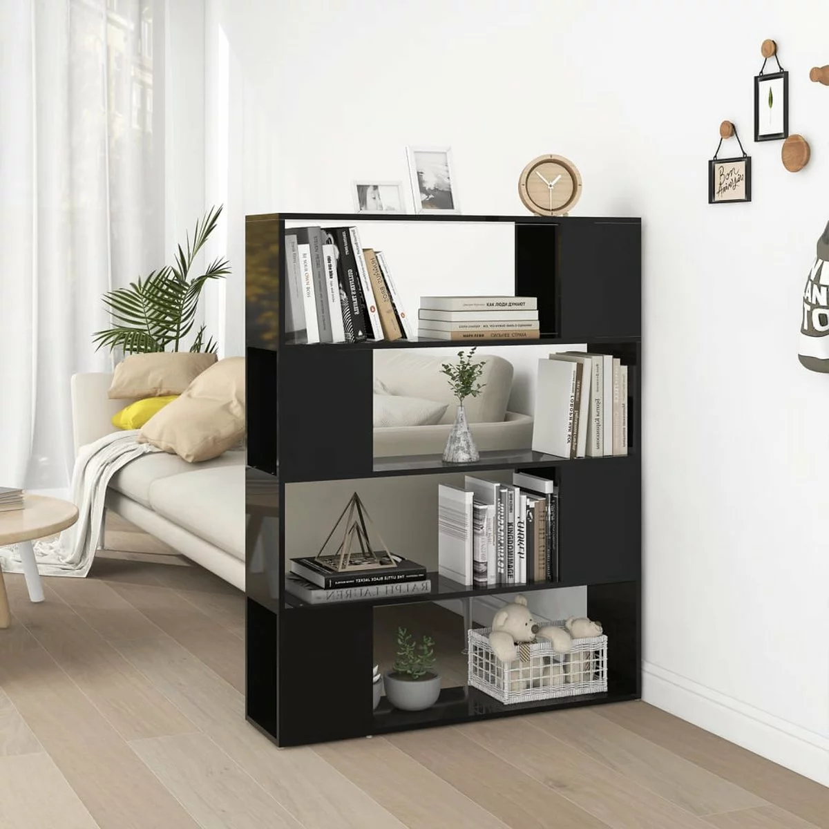 Furniture Limited - Boekenkast/kamerscherm 100x24x124 Cm Hoogglans Zwart