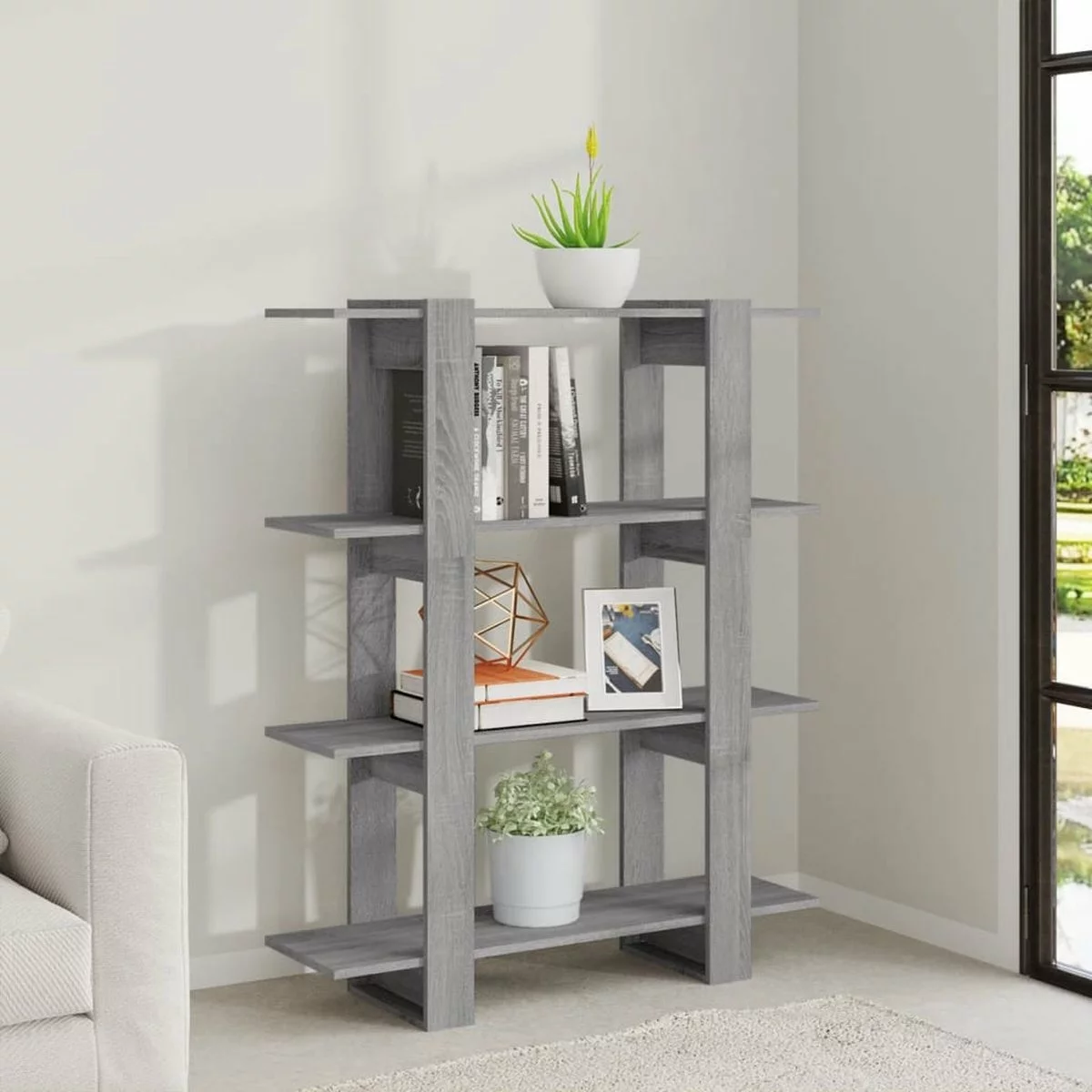 Furniture Limited - Boekenkast/kamerscherm 100x30x123,5 Cm Grijs Sonoma Eiken - Afbeelding 2