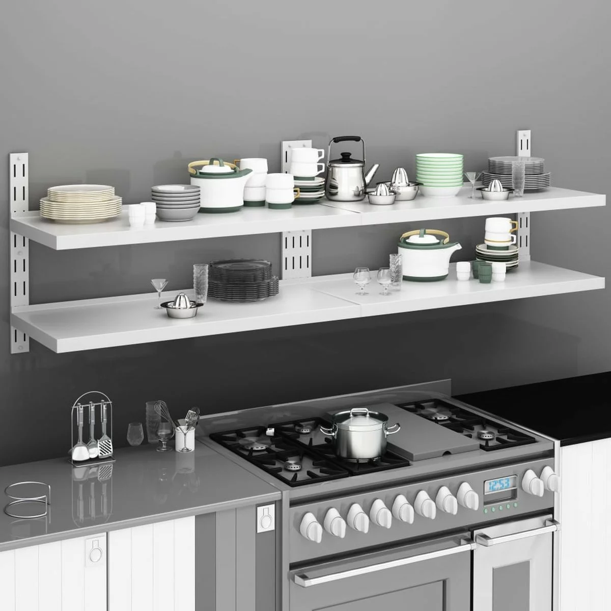 Furniture Limited - Wandschappen Zwevend 2-laags 2 St 200x30 Cm Roestvrij Staal