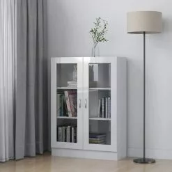 Furniture Limited - Vitrinekast 82,5x30,5x115 Cm Spaanplaat Hoogglans Wit