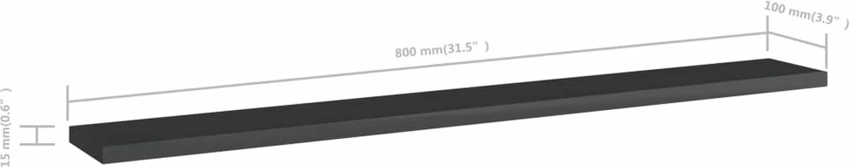 Furniture Limited - Wandschappen 8 St 80x10x1,5 Cm Spaanplaat Hoogglans Zwart - Afbeelding 3