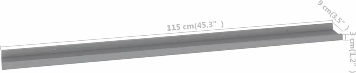 Furniture Limited - Wandschappen 2 St 115x9x3 Cm Grijs - Afbeelding 3