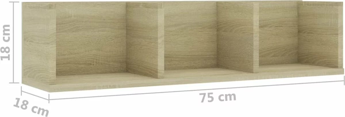 Furniture Limited - Cd-wandschap 75x18x18 Cm Bewerkt Hout Sonoma Eikenkleurig - Afbeelding 3