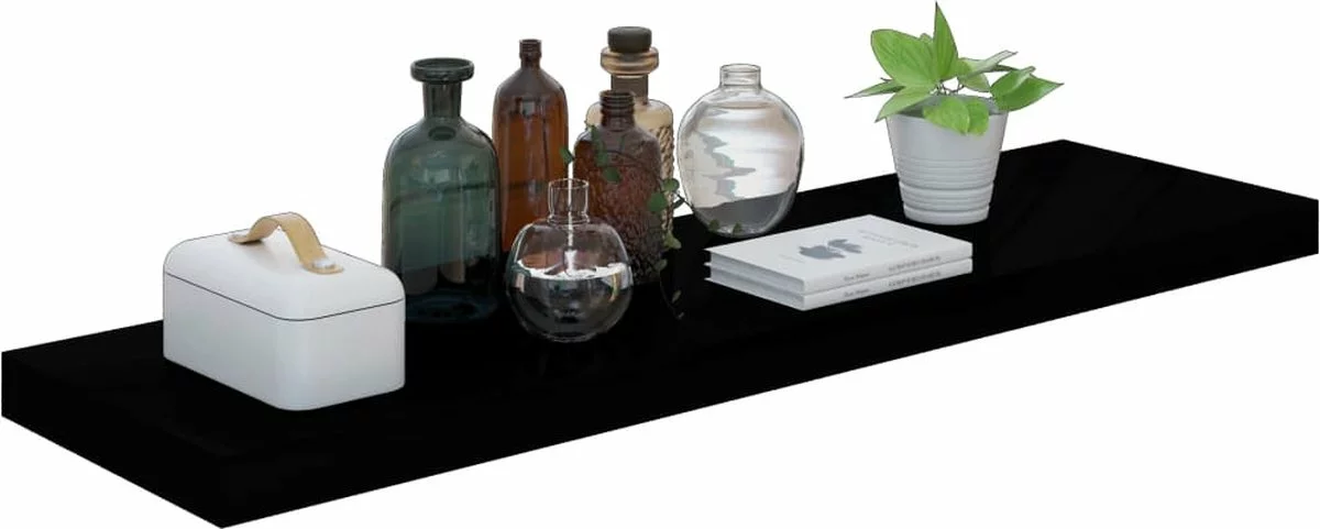 Furniture Limited - Wandschappen Zwevend 2 St 90x23,5x3,8 Cm MDF Hoogglans Zwart - Afbeelding 3