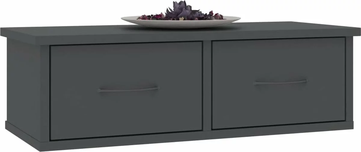 Furniture Limited - Wandschap Met Lades 60x26x18,5 Cm Bewerkt Hout Grijs - Afbeelding 4