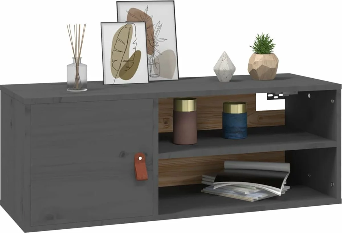 Furniture Limited - Wandkast 80x30x30 Cm Massief Grenenhout Grijs - Afbeelding 5