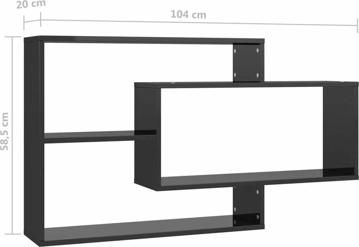 Furniture Limited - Wandschappen 104x20x58,5 Cm Bewerkt Hout Hoogglans Zwart - Afbeelding 2