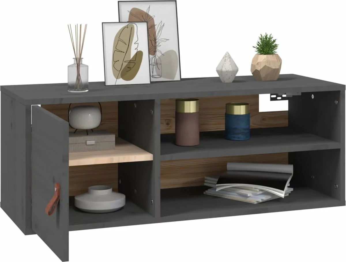 Furniture Limited - Wandkast 80x30x30 Cm Massief Grenenhout Grijs - Afbeelding 6