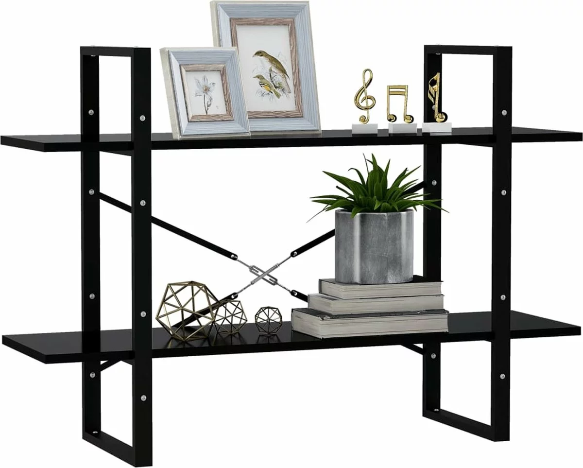 Furniture Limited - Boekenkast Met 2 Schappen 100x30x70 Cm Spaanplaat Zwart - Afbeelding 3