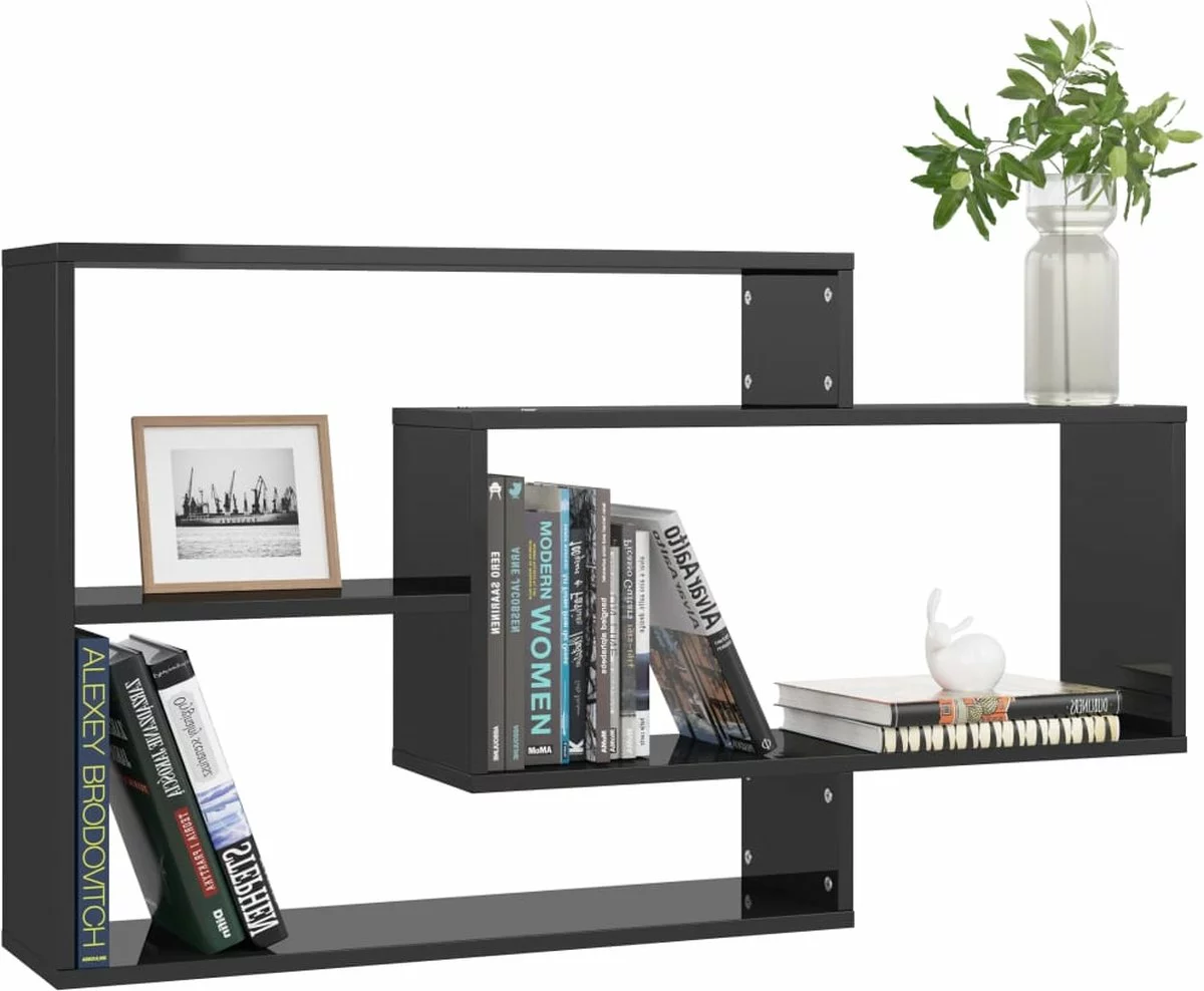 Furniture Limited - Wandschappen 104x20x58,5 Cm Bewerkt Hout Hoogglans Zwart - Afbeelding 4