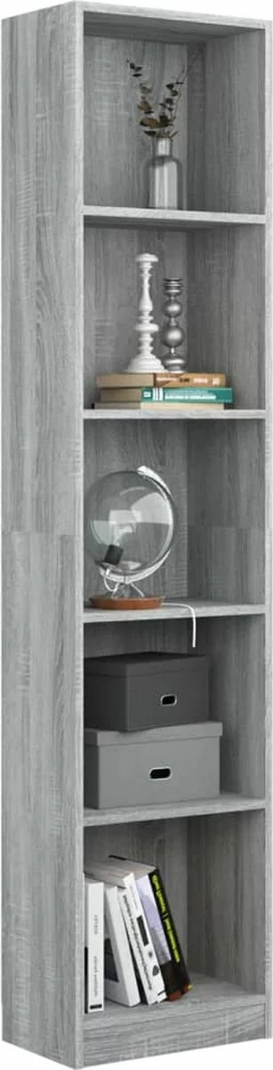 Furniture Limited - Boekenkast 40x24x175 Cm Bewerkt Hout Grijs Sonoma Eikenkleurig - Afbeelding 2