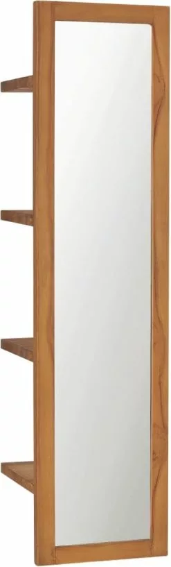 Furniture Limited - Wandspiegel Met Schappen 30x30x120 Cm Massief Teakhout