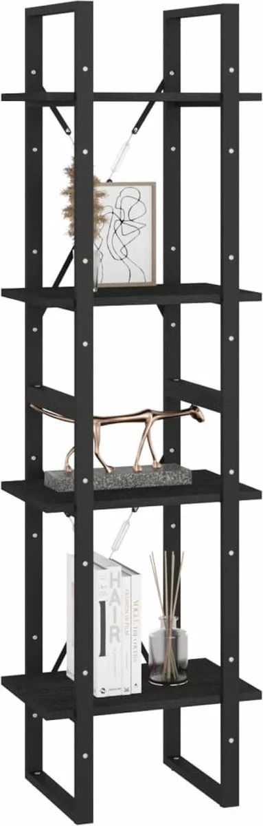 Furniture Limited - Boekenkast Met 4 Schappen 40x30x140 Cm Massief Grenenhout Zwart - Afbeelding 4