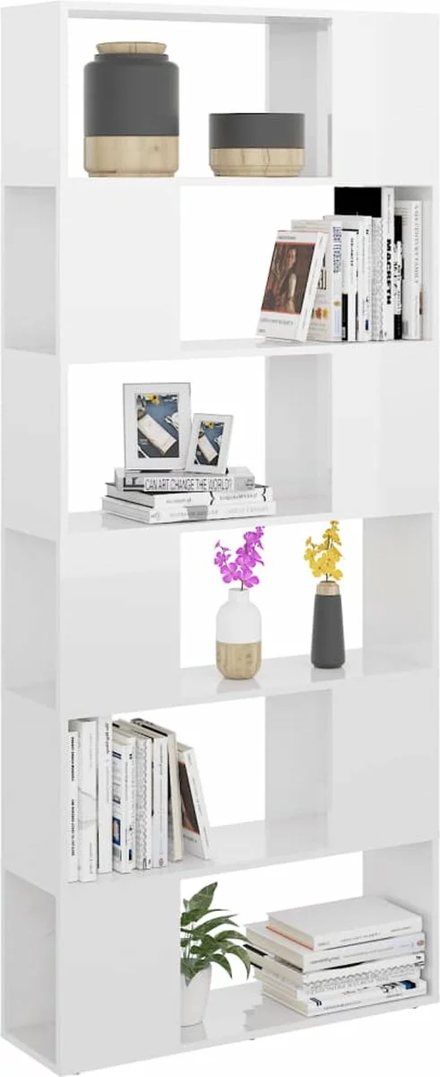 Furniture Limited - Boekenkast/kamerscherm 80x24x186 Cm Spaanplaat Hoogglans Wit - Afbeelding 6