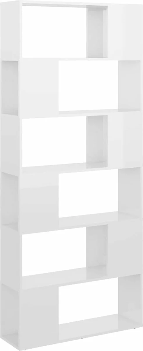 Furniture Limited - Boekenkast/kamerscherm 80x24x186 Cm Spaanplaat Hoogglans Wit - Afbeelding 8