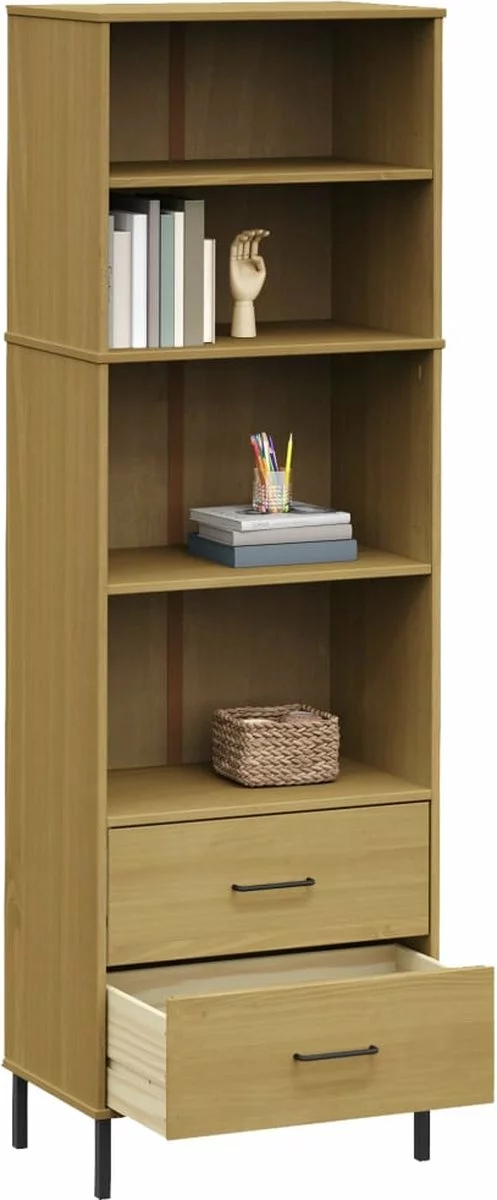 Furniture Limited - Boekenkast Met 2 Lades OSLO 60x35x180 Cm Massief Hout Bruin - Afbeelding 5