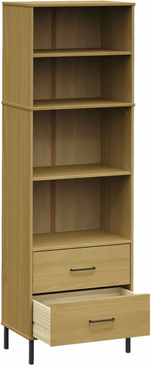 Furniture Limited - Boekenkast Met 2 Lades OSLO 60x35x180 Cm Massief Hout Bruin - Afbeelding 2