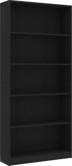 Furniture Limited - Boekenkast Met 5 Schappen 80x24x175 Cm Bewerkt Hout Zwart