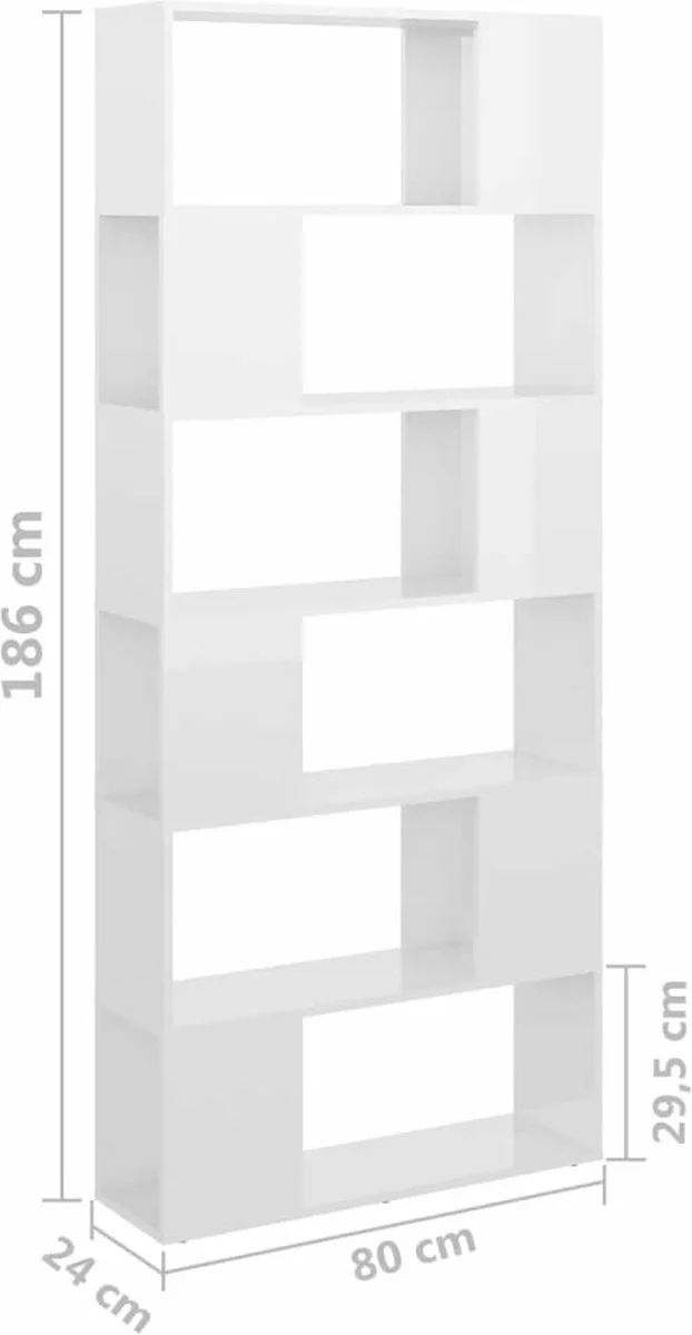 Furniture Limited - Boekenkast/kamerscherm 80x24x186 Cm Spaanplaat Hoogglans Wit - Afbeelding 3