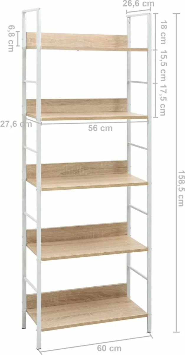 Furniture Limited - Boekenkast 5 Schappen 60x27,6x158,5 Cm Spaanplaat Eikenkleurig - Afbeelding 2