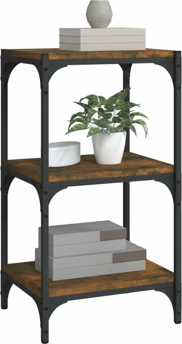 Furniture Limited - Boekenkast 40x33x70,5 Cm Bewerkt Hout En Staal Gerookt Eiken - Afbeelding 2